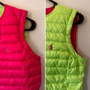 Polo Golf Ralph Lauren Women Reversible Puffer Quilted Vest Pink & Green